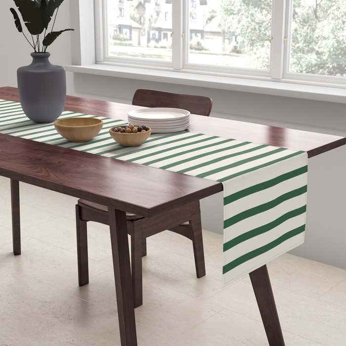 Green And Cream Striped Table Runner Gallery Image 2