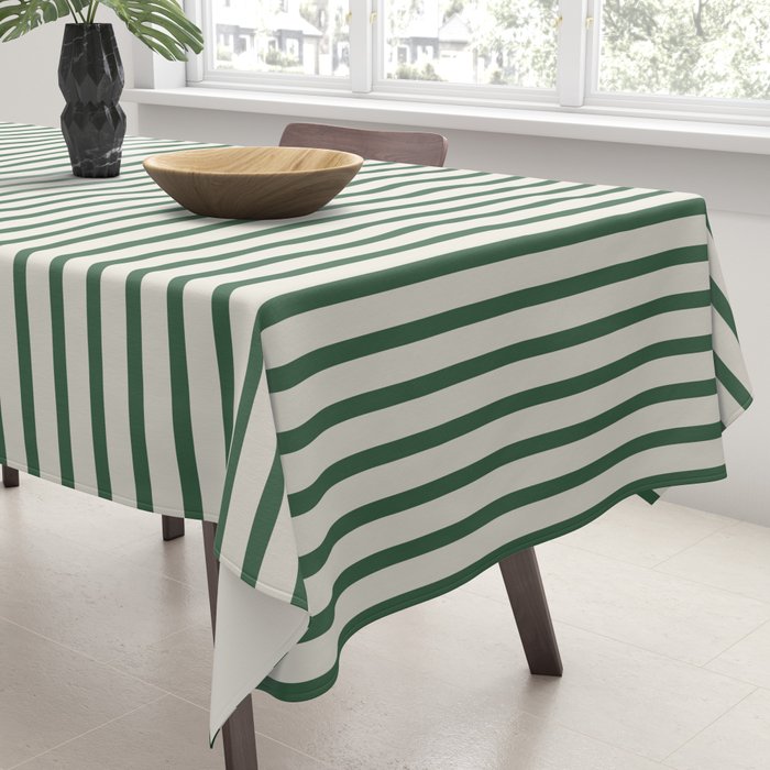 Green And Cream Striped Tablecloth Gallery Image 3