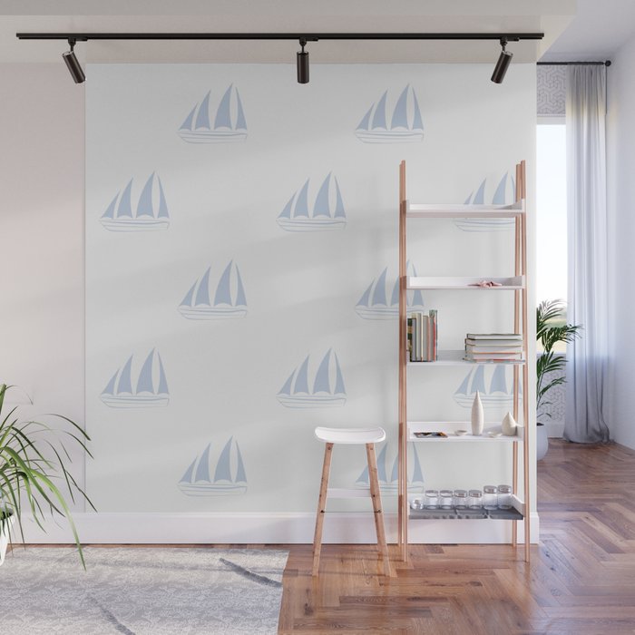 Pale Blue Sailboat Pattern Wall Mural Gallery Image 1