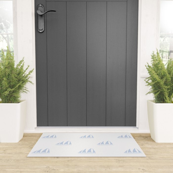 Pale Blue Sailboat Pattern Welcome Mat Gallery Image 3