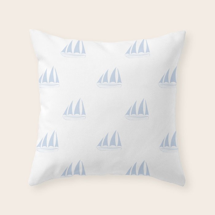 Pale Blue Sailboat Pattern Throw Pillow Gallery Image 1