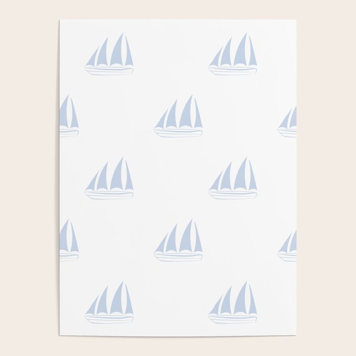 Pale Blue Sailboat Pattern Poster Gallery Image 4