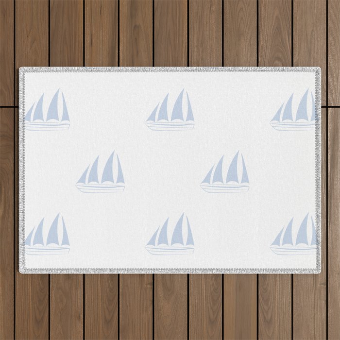Pale Blue Sailboat Pattern Outdoor Rug Gallery Image 1