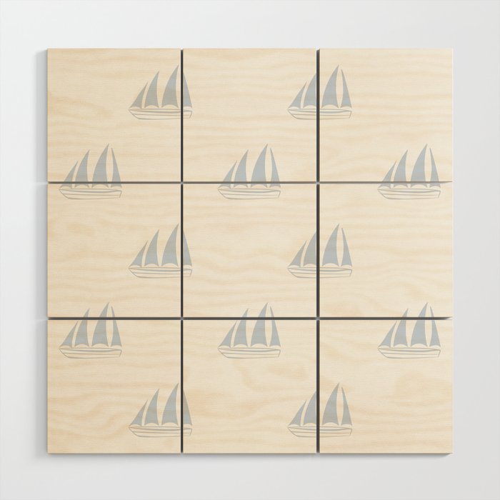 Pale Blue Sailboat Pattern Wood Wall Art