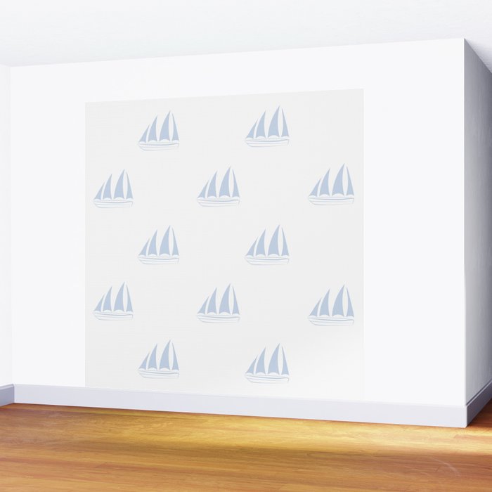 Pale Blue Sailboat Pattern Wall Mural Gallery Image 2