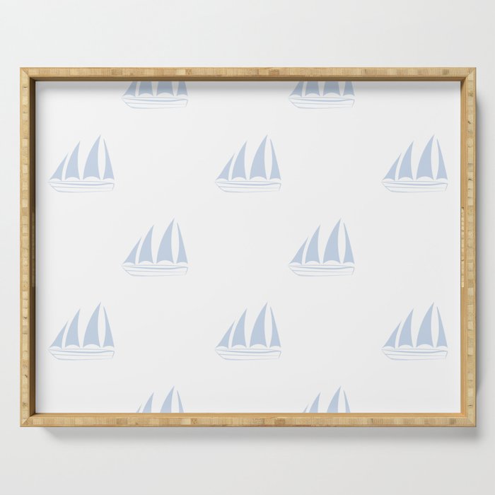 Pale Blue Sailboat Pattern Serving Tray Gallery Image 1