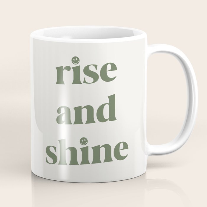 Rise And Shine Muted Green On Cream Coffee Mug Gallery Image 1