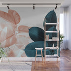 Blush & Blue Leaves Wall Mural Gallery Image 1