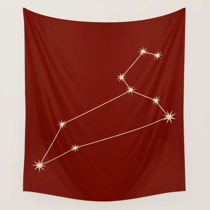 Leo Zodiac Star Constellation Line Art Ruby Red Wall Tapestry Gallery Image 4