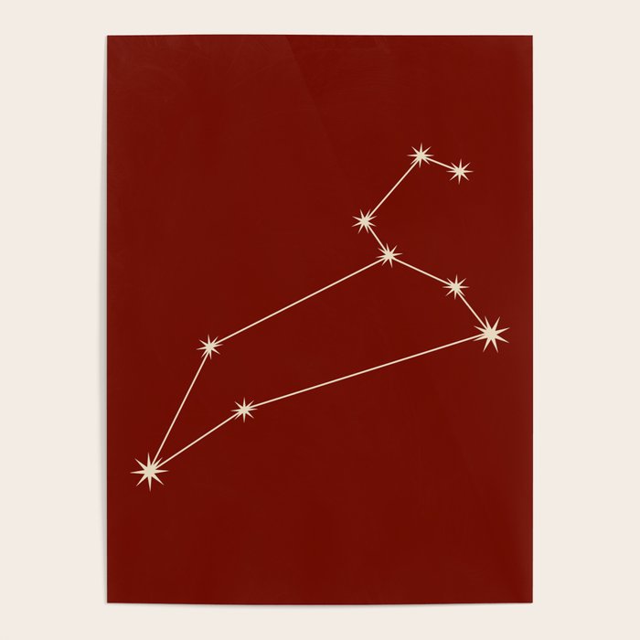 Leo Zodiac Star Constellation Line Art Ruby Red Poster Gallery Image 4