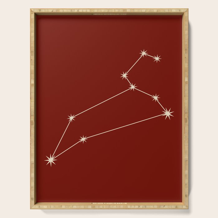 Leo Zodiac Star Constellation Line Art Ruby Red Serving Tray Gallery Image 1