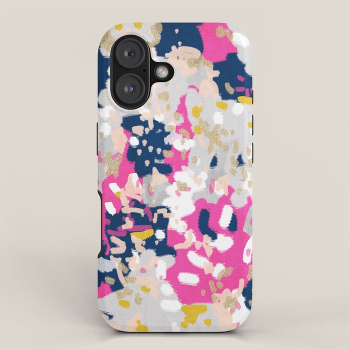 Michel - Abstract, girly, trendy art with pink, navy, blush, mustard for cell phones, dorm decor etc iPhone Case Gallery Image 1