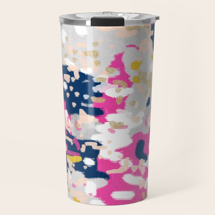 Michel - Abstract, girly, trendy art with pink, navy, blush, mustard for cell phones, dorm decor etc Travel Mug Gallery Image 1