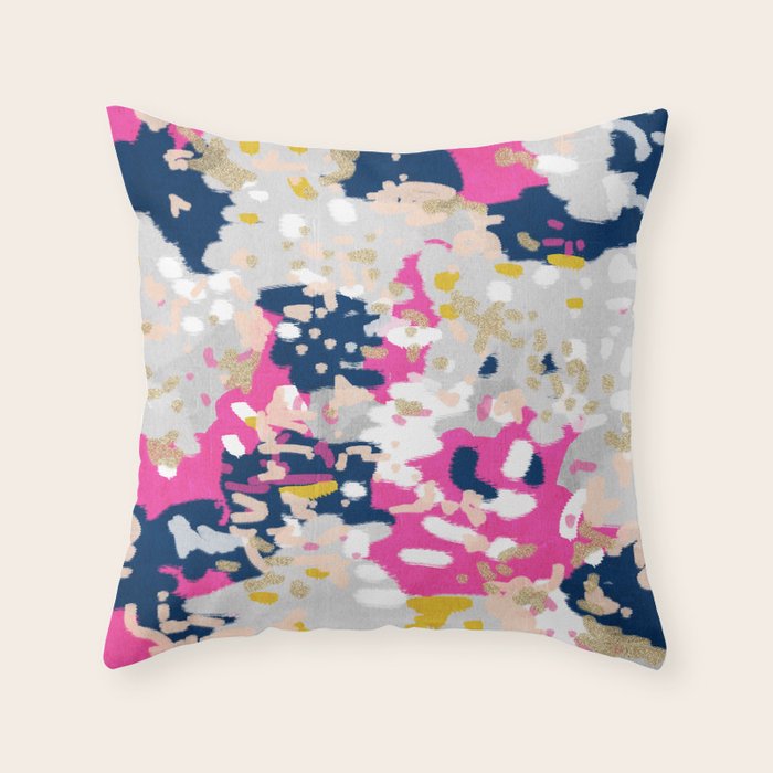 Michel - Abstract, girly, trendy art with pink, navy, blush, mustard for cell phones, dorm decor etc Throw Pillow Gallery Image 1