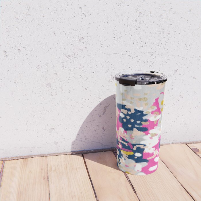 Michel - Abstract, girly, trendy art with pink, navy, blush, mustard for cell phones, dorm decor etc Travel Mug Gallery Image 4