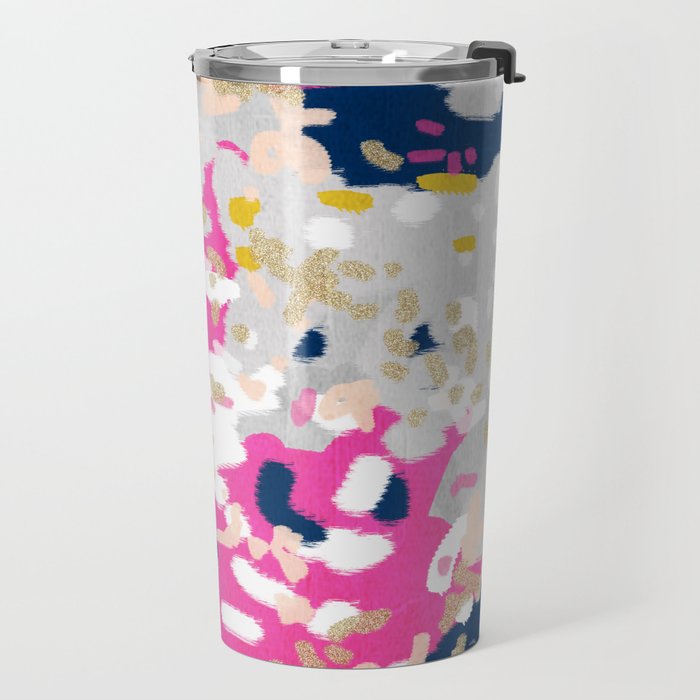 Michel - Abstract, girly, trendy art with pink, navy, blush, mustard for cell phones, dorm decor etc Travel Mug Gallery Image 2