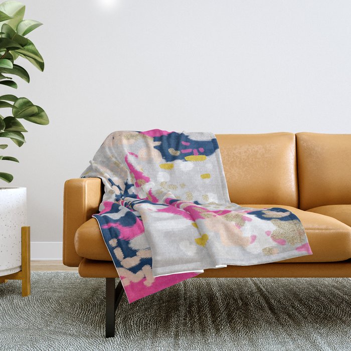 Michel - Abstract, girly, trendy art with pink, navy, blush, mustard for cell phones, dorm decor etc Throw Blanket Gallery Image 1