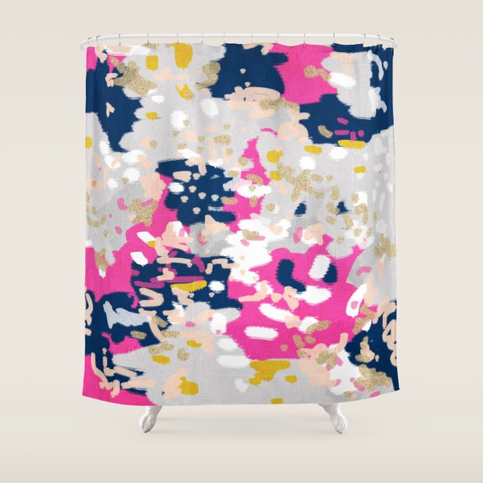 Michel - Abstract, girly, trendy art with pink, navy, blush, mustard for cell phones, dorm decor etc Shower Curtain Gallery Image 1