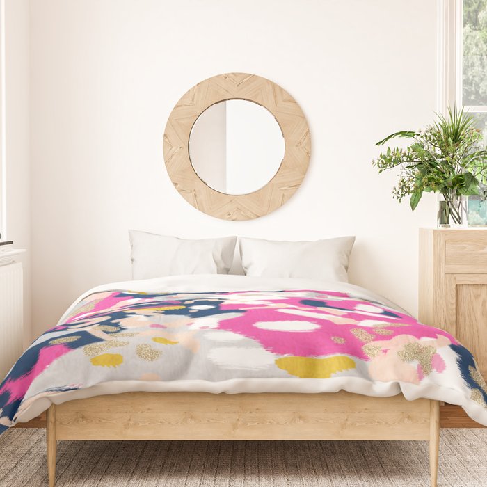 Michel - Abstract, girly, trendy art with pink, navy, blush, mustard for cell phones, dorm decor etc Duvet Cover Gallery Image 3