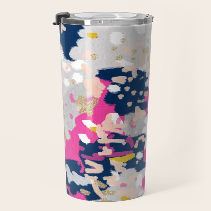 Michel - Abstract, girly, trendy art with pink, navy, blush, mustard for cell phones, dorm decor etc Travel Mug Gallery Image 3