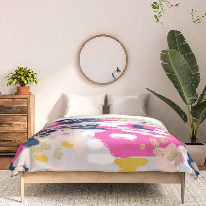 Michel - Abstract, girly, trendy art with pink, navy, blush, mustard for cell phones, dorm decor etc Comforter Gallery Image 3