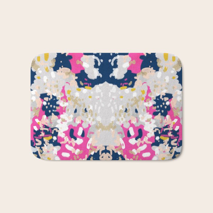 Michel - Abstract, girly, trendy art with pink, navy, blush, mustard for cell phones, dorm decor etc Bath Mat Gallery Image 1