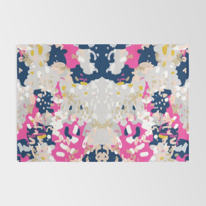 Michel - Abstract, girly, trendy art with pink, navy, blush, mustard for cell phones, dorm decor etc Rug Gallery Image 2