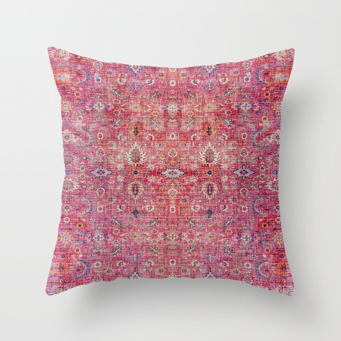 N45 - Pink Vintage Traditional Moroccan Boho & Farmhouse Style Artwork. Throw Pillow Gallery Image 1