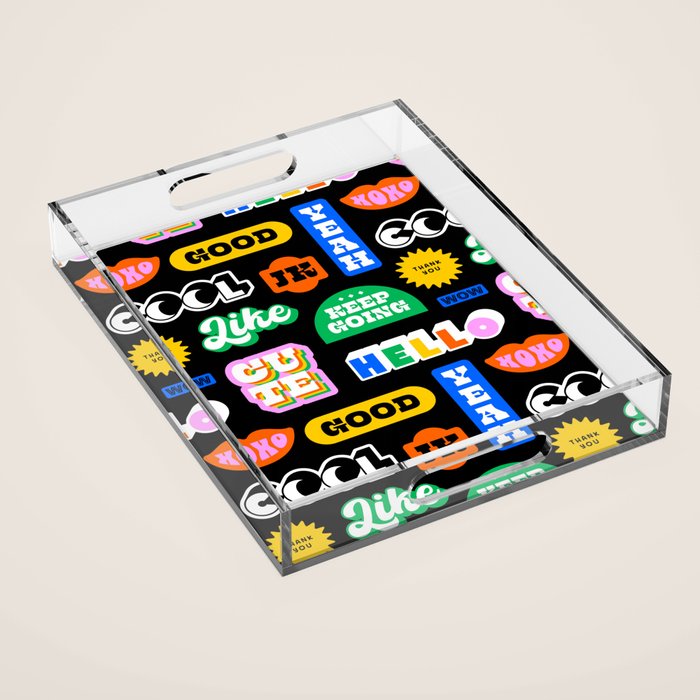Fun retro quote sticker pattern Acrylic Tray Gallery Image 1