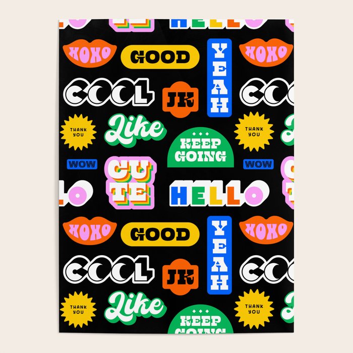 Fun retro quote sticker pattern Poster Gallery Image 1