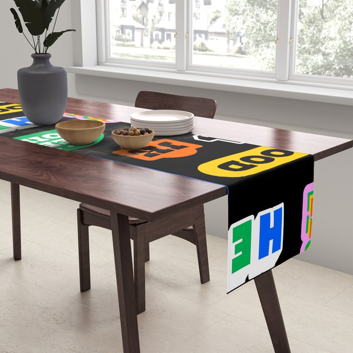 Fun retro quote sticker pattern Table Runner Gallery Image 2