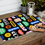 Fun retro quote sticker pattern Outdoor Rug Gallery Image 2