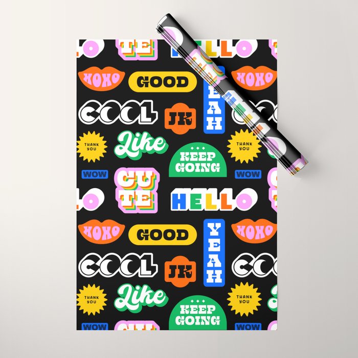 Fun retro quote sticker pattern Wrapping Paper Gallery Image 1