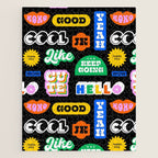 Fun retro quote sticker pattern Jigsaw Puzzle Gallery Image 1