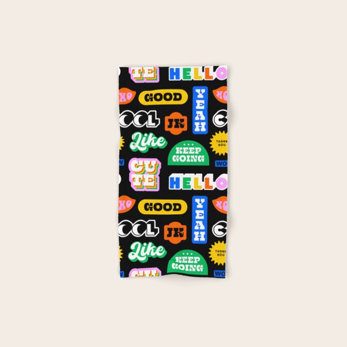 Fun retro quote sticker pattern Bath Towel Gallery Image 1