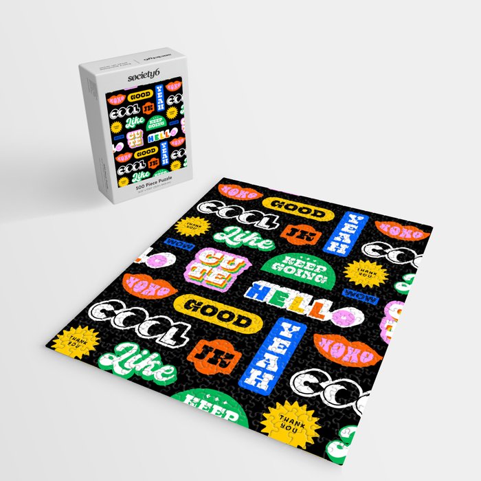 Fun retro quote sticker pattern Jigsaw Puzzle Gallery Image 2