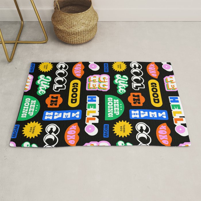 Fun retro quote sticker pattern Rug Gallery Image 1