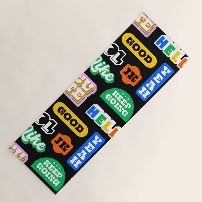 Fun retro quote sticker pattern Yoga Mat Gallery Image 1