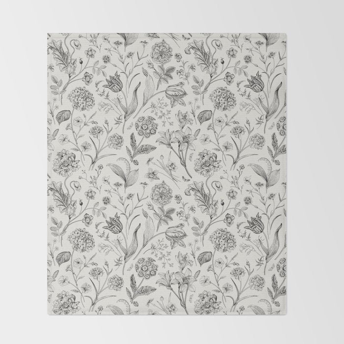 Toile de Jouy Vintage French Floral Throw Blanket Gallery Image 2