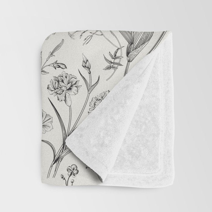 Toile de Jouy Vintage French Floral Throw Blanket Gallery Image 3