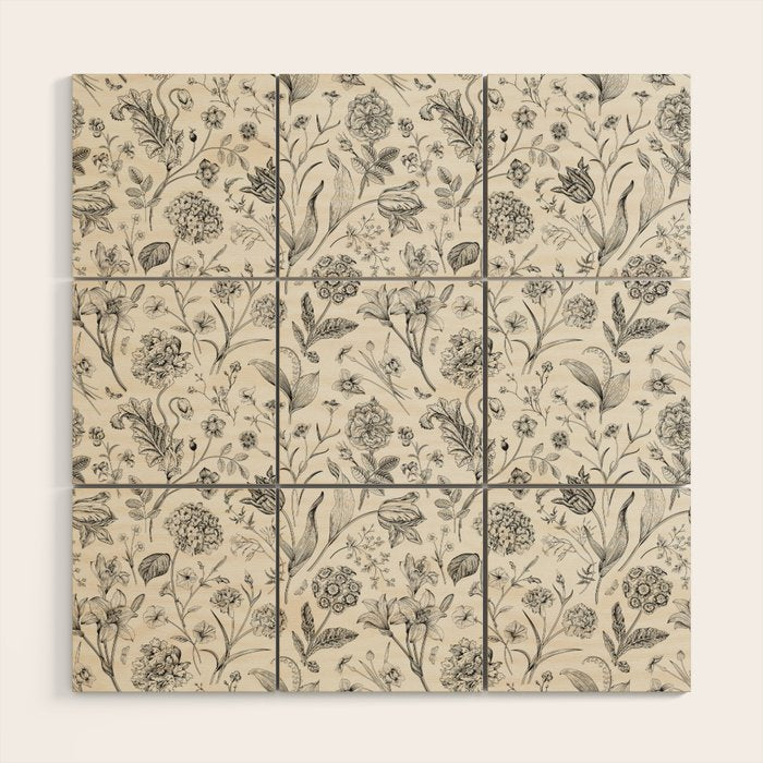 Toile de Jouy Vintage French Floral Wood Wall Art Gallery Image 1