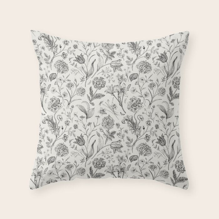 Toile de Jouy Vintage French Floral Throw Pillow Gallery Image 1