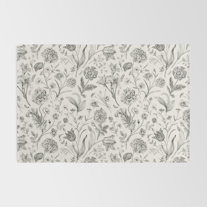 Toile de Jouy Vintage French Floral Rug Gallery Image 2