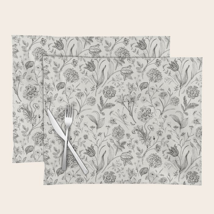 Toile de Jouy Vintage French Floral Placemat Gallery Image 1