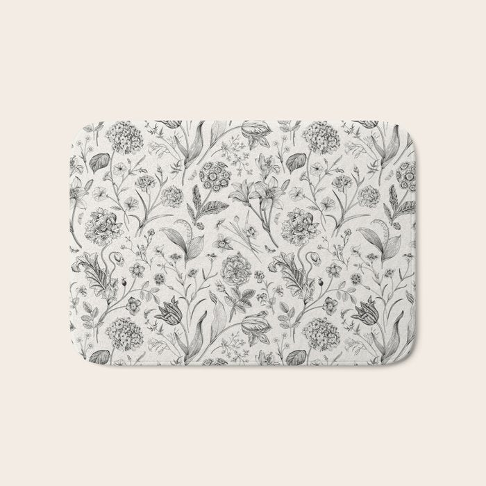 Toile de Jouy Vintage French Floral Bath Mat Gallery Image 1