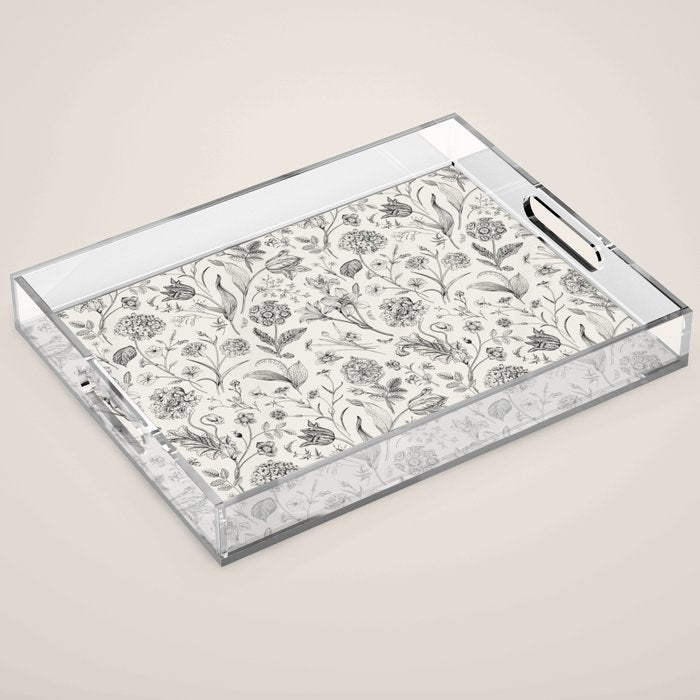 Toile de Jouy Vintage French Floral Acrylic Tray Gallery Image 1