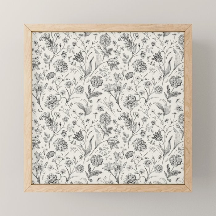 Toile de Jouy Vintage French Floral Mini Art Print Gallery Image 1