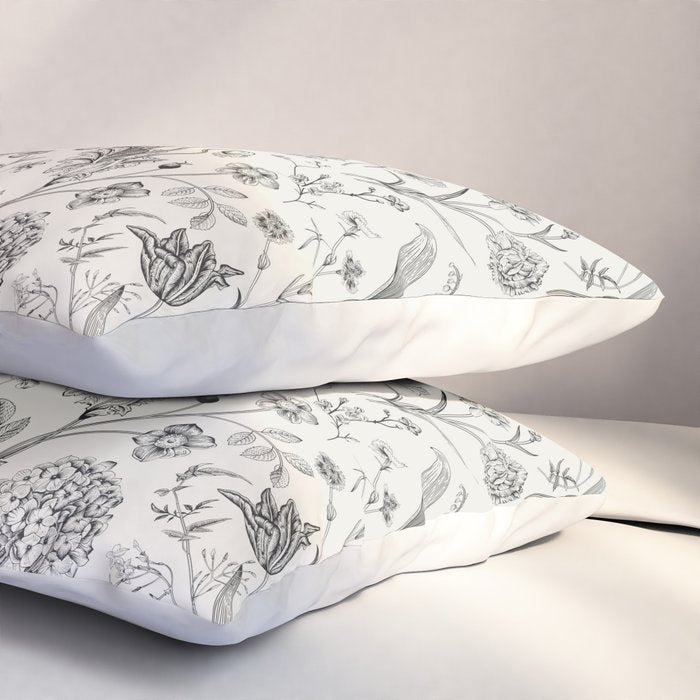 Toile de Jouy Vintage French Floral Pillow Sham Gallery Image 3
