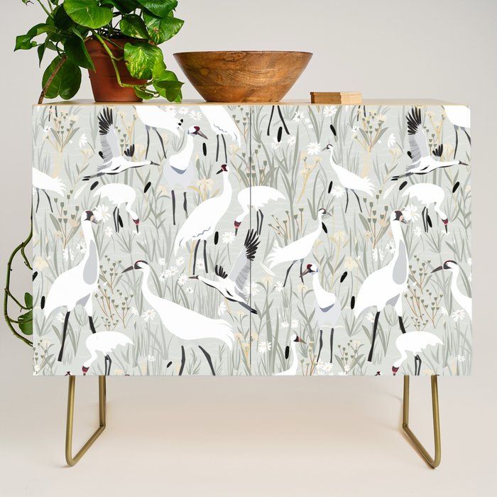 Whooping cranes neutral beige and white Credenza Gallery Image 1
