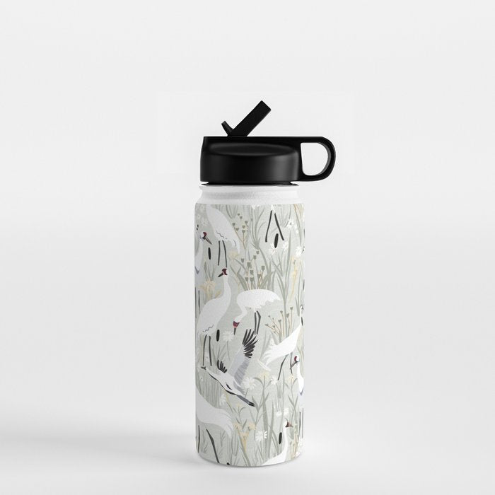 Whooping cranes neutral beige and white Water Bottle Gallery Image 1